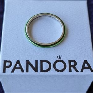 Pandora Silver Ring with Green Enamel Accent